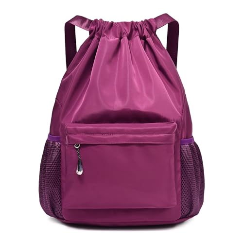 LOKAPEGY Purple Drawstring Backpack for Women, Waterproof Drawstring Gym Bag for Men, Small Cinch Sack for Basketball, Pull String Sport Bag for Soccer. - color: Pure Purple