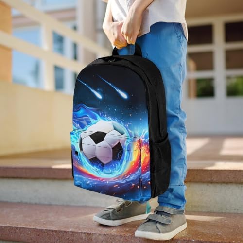 Soccer Blue Cool Backpack, Durable Polyester Daypack with Laptop Compartment, Reinforced Bottom, Adjustable Shoulder Straps And Multi Pockets for Travel And Daily Use - color: Soccer Blue Cool