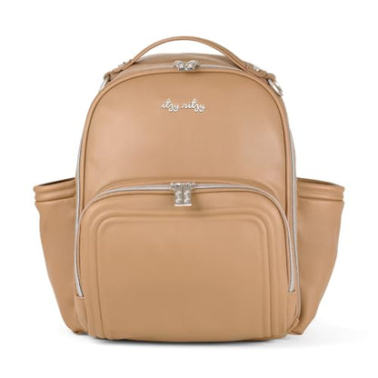 Itzy Ritzy Mini Diaper Bag Backpack – Chic, Compact Mini Plus Backpack with Changing Pad, 10 Pockets (6 Internal, 4 External), Grab-Top Handle & Rubber Feet (Chai) - color: Chai - Plus