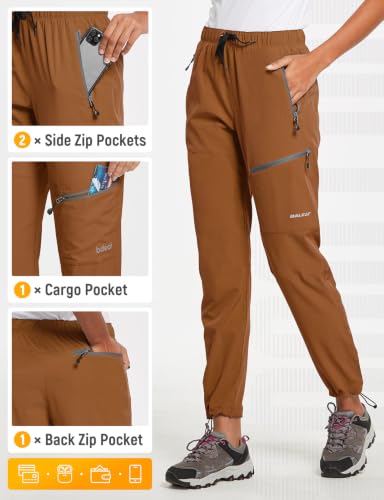 baleaf Women's Hiking Pants Quick Dry Lightweight Water Resistant Elastic Waist Cargo Pants for All Seasons - color: 29''-caramel, size: XX-Large