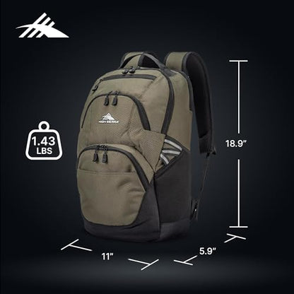 High Sierra Swoop Backpack, Lightweight Bookbag, Large Main Compartment + External Accessory Pockets, Separate Laptop Pocket, Dual Water Bottle Pockets, Fits most 17” Laptops, 30L Capacity, Olive - color: Olive