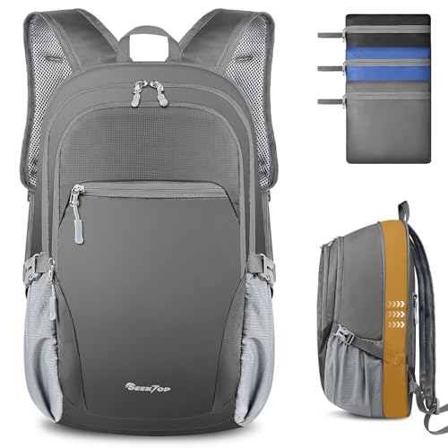 Seektop Lightweight Packable Hiking Backpack Water Resistant Expandable 20L-28L for Women Men, RFID Day Pack for Travel - color: Grey