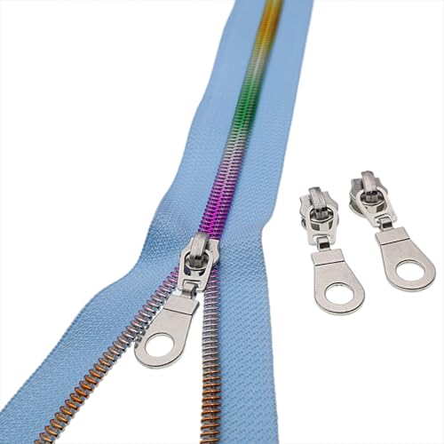 #5 Colorful Metallic Nylon Coil Zipper by Yard,Blue Zipper Tape Bulk 10 Yards with 25pcs Silver Pull for DIY Sewing Craft Bag YIGUANXIN - color: Blue-Colorful