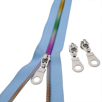 #5 Colorful Metallic Nylon Coil Zipper by Yard,Blue Zipper Tape Bulk 10 Yards with 25pcs Silver Pull for DIY Sewing Craft Bag YIGUANXIN - color: Blue-Colorful