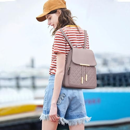 KKXIU Quilted Trendy Leather Backpack Purse for Women and Ladies Shoulder Travel Daypacks Bags (Pink) - color: Pink, style: Backpack