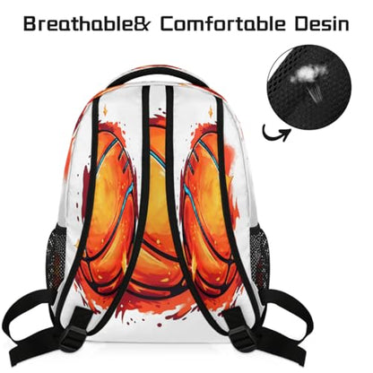 Large Backpack with 15.6 Inch Laptop Compartment, Basketball Flame Adult Backpack for Work, Travel & School College Boys Girls - color: Basketball Flame