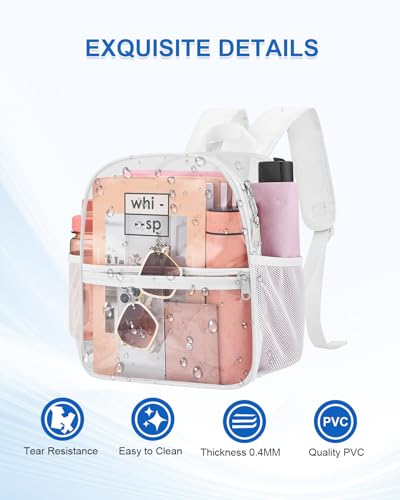 Clear Backpack for Stadium Events, 12x12x6 Small Clear Plastic bag with Reinforced Straps for Game Security Festival Concert - color: White
