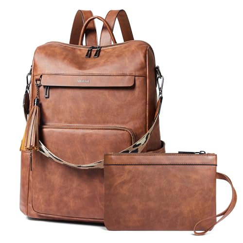 Shrrie Vegan Leather Laptop Backpack for Women 15.6 inch Work Backpack Fashion Travel Backpack Purse for Travel College Work - color: Nubuck Brown 2