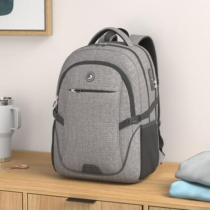 SHRRADOO Anti Theft Laptop Backpack Travel Backpacks with Combination Lock for Women Men College Backpack Computer Bag Fits 17 Inch Laptop,Grey - color: Grey