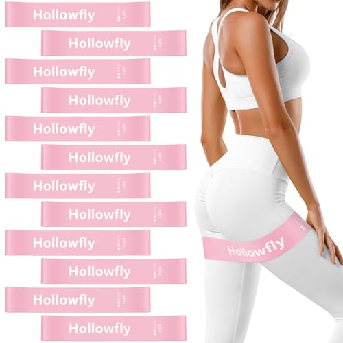 Hollowfly 12 Pcs Latex Resistance Loop Exercise Bands for Booty Workout Stretch Exercise Bands Non Slip for Legs Squat Resistance Loop Women Men Starter Butt Hip Thigh Fitness - color: Light Pink, style: Light