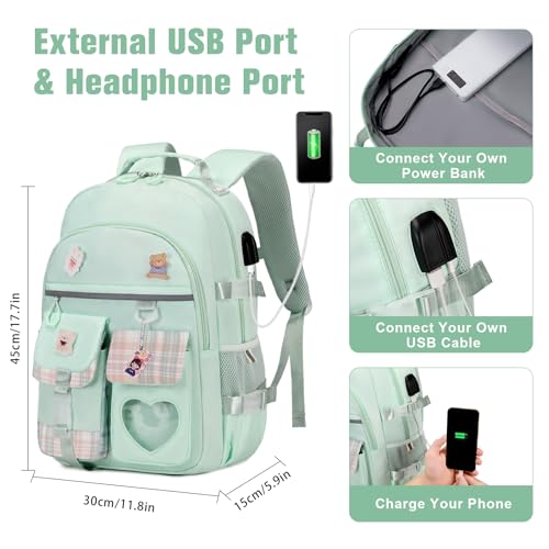 ACESAK Backpack for Girls - Bookbag Backpacks Schoolbag for Girls Kids Teen Women Casual Travel Daypacks - School Bag Elementary Middle School College Cute Backpack with Lunch Box (Green) - color: Green