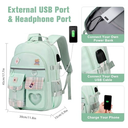 ACESAK Backpack for Girls - Bookbag Backpacks Schoolbag for Girls Kids Teen Women Casual Travel Daypacks - School Bag Elementary Middle School College Cute Backpack with Lunch Box (Green) - color: Green