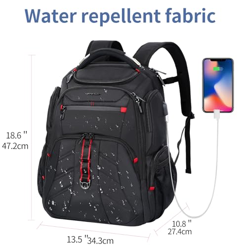 VANKEAN Travel Laptop Backpack 17.3 Inch TSA Friendly, Water-Repellent Anti Theft XL Computer Backpack with RFID Pockets College Backpacks with USB Port for Men Women Business Work Bag, Black - style: Travel Backpacks
