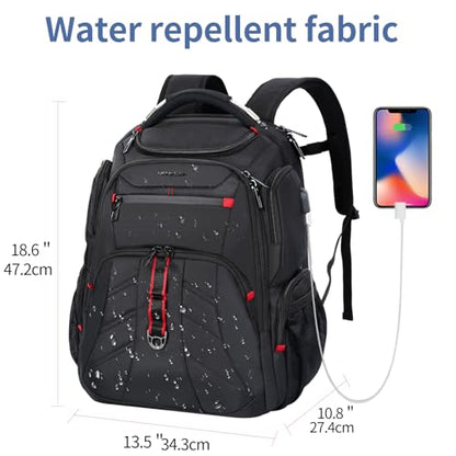 VANKEAN Travel Laptop Backpack 17.3 Inch TSA Friendly, Water-Repellent Anti Theft XL Computer Backpack with RFID Pockets College Backpacks with USB Port for Men Women Business Work Bag, Black - style: Travel Backpacks
