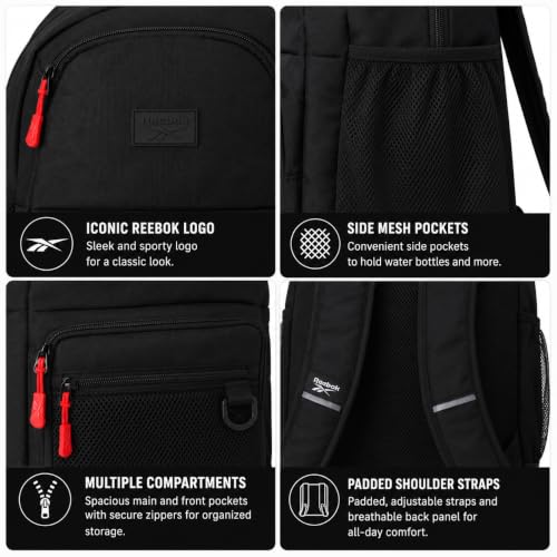 Reebok Backpack - Multipurpose Lightweight Carry On Everyday Laptop Gym Travel Commuter Backpack, Aire Black - color: Aire Black