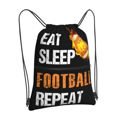 Football Drawstring Bags, Outdoor Sport Sackpack Cinch String Bag, Eat Sleep Football Repeat Drawstring Backpack, Waterproof Gym Drawstring Bags, Football Player Gift for Men & Women - color: Eat Sleep Football Repeat