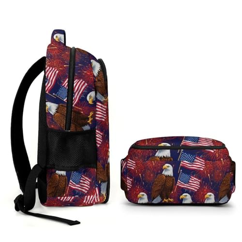 Casual Travel Laptop Backpack Bald Eagle American Flag Fireworks Pattern, Lightweight Anti Theft Computer Bag with Large Capacity for Men Women College Work - color: Pattern (334)