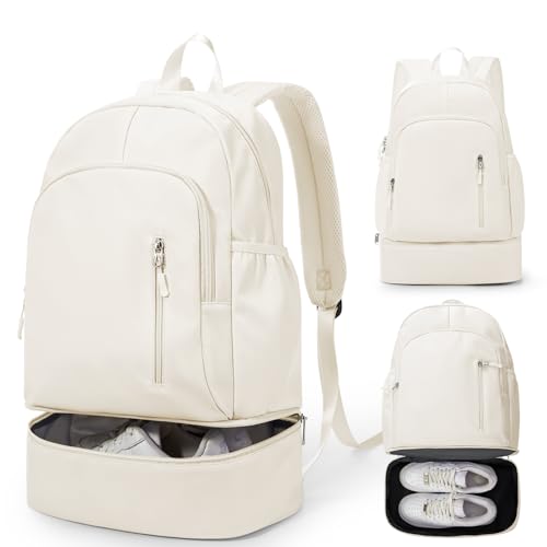 Gym Backpack for Women Men, Lightweight Gym Bag with Shoe Compartment, Waterproof Sports Backpack with Wet Pocket for Yoga Fitness Sports, Beige - color: A2-beige