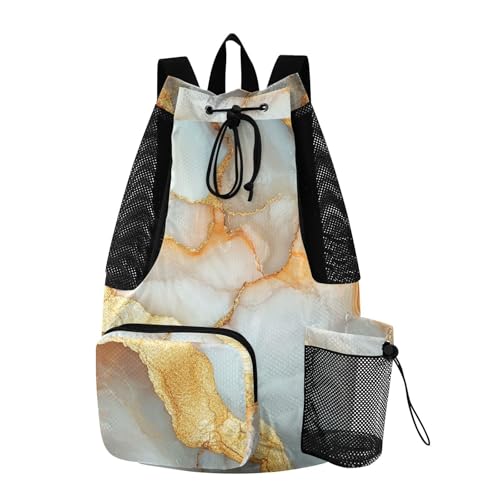 Drawstring Beach Bags Pool Bag With Pockets Pull String Back Pack Waterproof Marble White Orange - color: Color 24