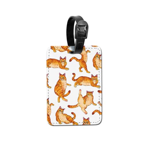 WIRESTER PU Leather Luggage Tag Name Tag Bag Tag for Travel Suitcase Baggage Luggage - Orange Tabby Cat Funny Playful Postures - color: Orange Tabby Cat Funny Playful Postures