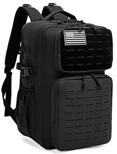 Wotony Military Tactical Backpack for Men Waterproof Daypack 3 Day Assault Pack Laser-Cut MOLLE Webbing Design with Water Bottle Holder Black Small Tactical Assault Bag (Black, 35L) - color: Black, size: 35L