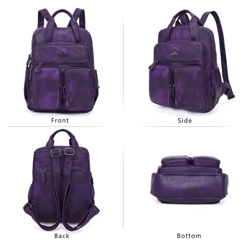 Angel Kiss Backpack Purse for Women Soft Washed Leather Multi Pocket Casual Travel Backpacks… - color: Dark-purple