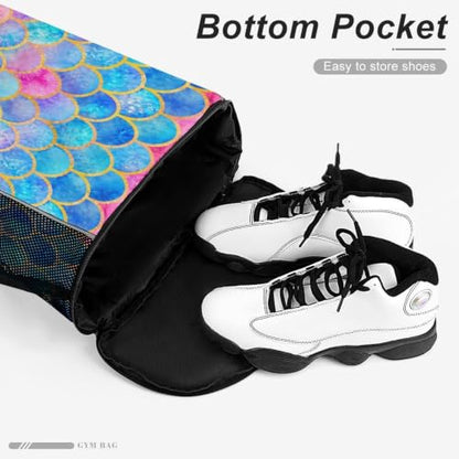 Mermaid Drawstring Backpack Gym Bag With Shoe Compartment String Bag Sport Beach Swimming Sackpack For Women Men - color: Mermaid