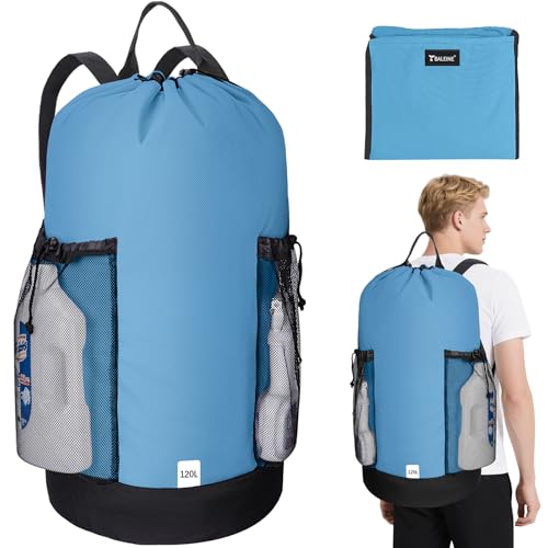 BALEINE 120L Laundry Bag Backpack, 900D Oxford Fabric Large Travel Laundry Bags with Shoulder Straps and 2 Mesh Pockets for College Dorm, Apartment, Laundromat (Blue, 120L) - color: Blue, size: 120L