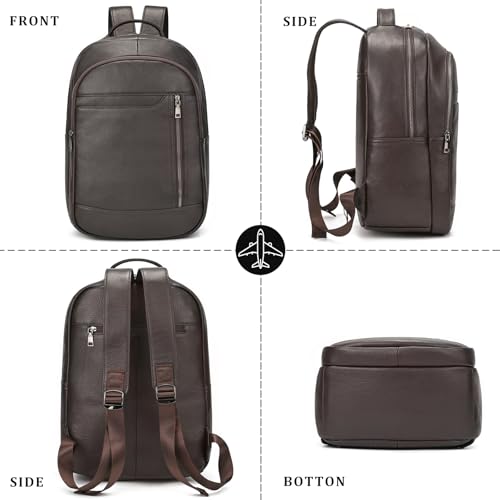 Laptop Leather Travel Backpack For Men Carry On Back Pack For Business Work computer Backpacks Fit 15.6" Laptop - color: Bb-16 Brown