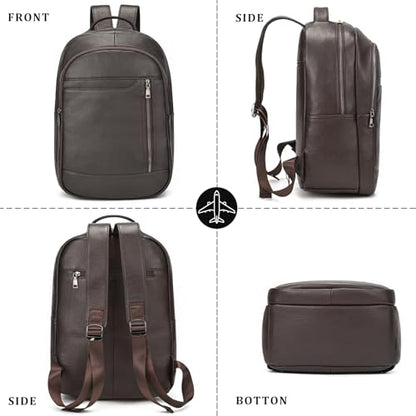 Laptop Leather Travel Backpack For Men Carry On Back Pack For Business Work computer Backpacks Fit 15.6" Laptop - color: Bb-16 Brown
