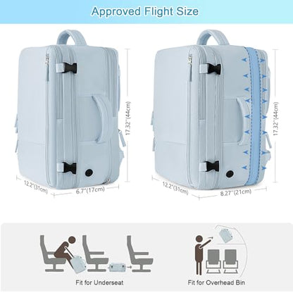 Sinaliy Large Expandable Travel Backpack for Men and Women, 17 Inch Laptop, Waterproof, Casual, College, Business, Hiking, Camping - color: Light Blue