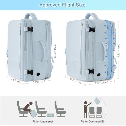 Sinaliy Large Expandable Travel Backpack for Men and Women, 17 Inch Laptop, Waterproof, Casual, College, Business, Hiking, Camping - color: Light Blue