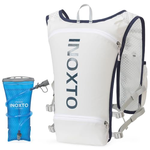 INOXTO Running Hydration Vest Backpack,Lightweight Insulated Pack with 1.5L Water Bladder Bag Daypack for Trail Hiking Running Cycling Race Marathon for Women Men - color: White