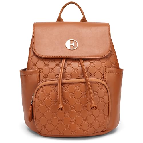 ELLE Compass 10L Vegan Leather Monogram Mini Backpack | Brown - color: Brown