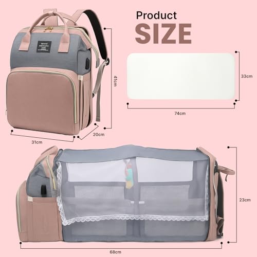 Multifunctional Baby Diaper Bag Backpack with Changing Station Baby Bag for Moms, Dads, Shower Gifts for Newborn Essentials - color: Diaper Bag Pink