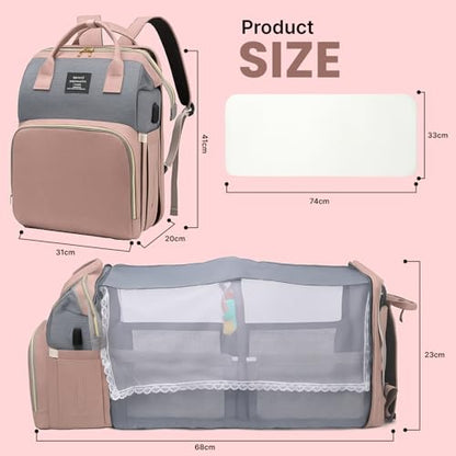 Multifunctional Baby Diaper Bag Backpack with Changing Station Baby Bag for Moms, Dads, Shower Gifts for Newborn Essentials - color: Diaper Bag Pink