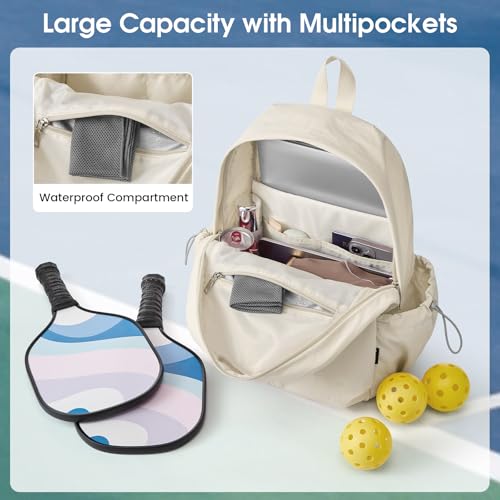 G4Free 20L Pickleball Bag for Women, Pickleball Paddle Backpack with Fence Hook, Work Travle Bag with 15" Laptop Compartment-Beige - color: Beige