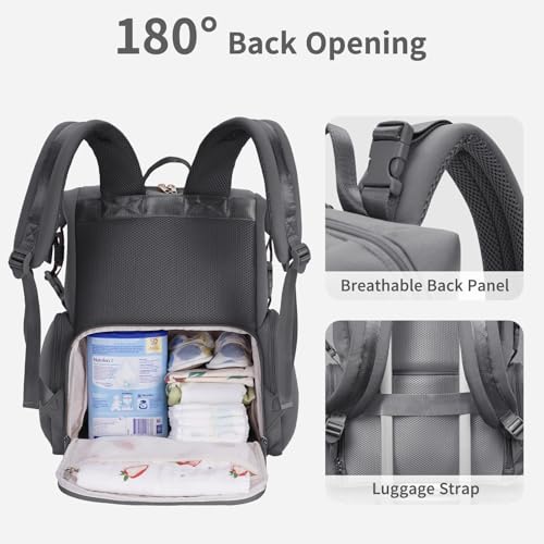 CEI-CEI Neoprene Diaper Bag Backpack Large Newborn Baby Maternity Bags Waterproof Travel Backpack for Mom Dad with Insulated Pockets,Changing Pad - color: Grey