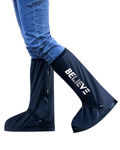Waterproof Rain Shoe Covers Reusable Anti-Slip and Reflector Portable Motorcycle Rain Boots for Men Women - color: Believe, size: Small