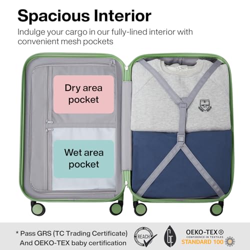 mixi Upgrade Luggage Suitcases with Spinner Wheels, Hardside Rolling Suitcase PC with TSA Lock Travel Case 24in Checked in, Fine Grid Avocado Green - color: Fine Grid Avocado Green, size: 24in Checked in