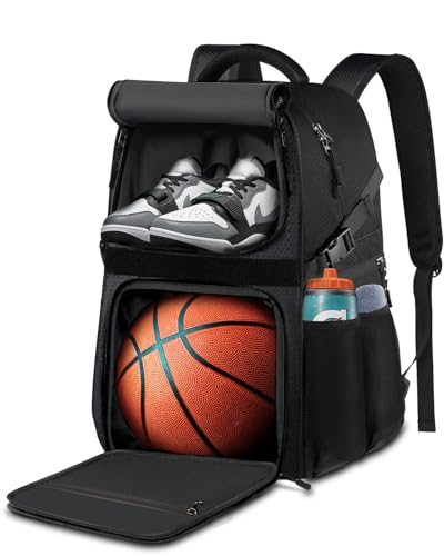 LOINTET Basketball Bag Backpack with Ball Holder Shoes Compartment, Large Basketball Accessories Sports Bag - color: Black