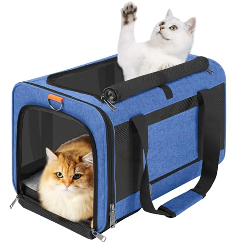 GAPZER Pet Carrier Large Cats 20 lbs Top Load/Soft Sided Small Dog Travel Carriers/Collapsible Carrier Bag for Medium Cat Puppy/Sturdy Transport Carriers Long Trips/Medium Cats 15 pounds Blue - color: Blue