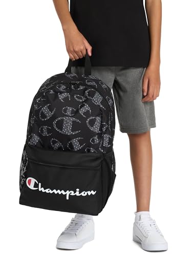 Champion Kids' Merit Backpack with Padded Straps, Water Bottle Pocket and Laptop Compartment for Daily Use, Navy/Champion Red, One Size - color: Navy/Champion Red
