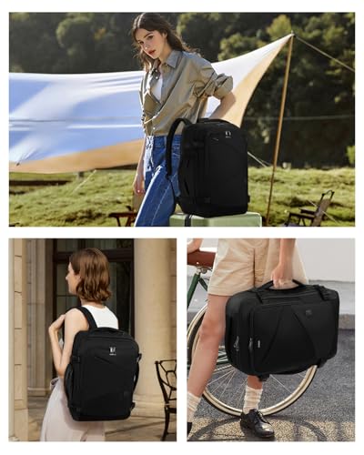 ECOHUB 17" Small Unisex Travel Backpack United Airline Approved 17x10x9 Friendly Suitcase Anti-Theft Lockable Zippers Style Personal Item Bag Travel Essentials with 12 Pockets Water Resistant, Black - color: Black, size: 17 inch underseat