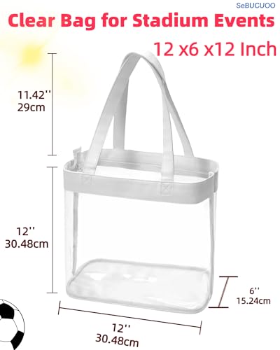 Clear Tote Bag Stadium Approved 12x6x12 12x12x6 Clear Bag for Stadium Events 12 x6 x12 Transparent Purse 12 x 6 x 12 - color: Pure White