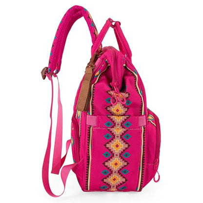 Wrangler Aztec Backpack Organized Daypack Travel Baby Bag with Stroller Strap and Side Bottle Pockets WG2204-9110HPK - color: Angel Hot Pink