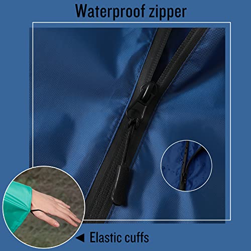 SaphiRose Unisex Rain Poncho Waterproof Raincoat Hooded for Adults Women with Pockets - color: A-green-navy