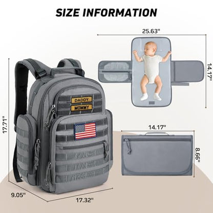 SHARKMOUTH Diaper Bag with Changing Pad - Large Military Baby Diaper Backpack for Hiking Travel Camping - Army Style for Men Active Dad Gray - color: Gray W/ Changing Pad