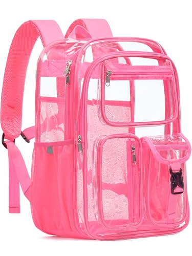 Double-Layer Clear Backpack Heavy Duty, 17 Inch Large Clear Bookbag, Transparent See Through Backpack For School, Work, College, Travel, Sport- Peach Pink - color: 1# Peach, style: Pro Series (Double Layer)