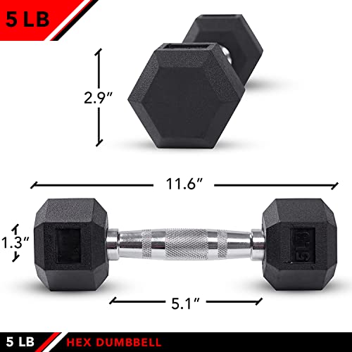 JFIT Rubber Hex Dumbbell - style: 5lb (Single)